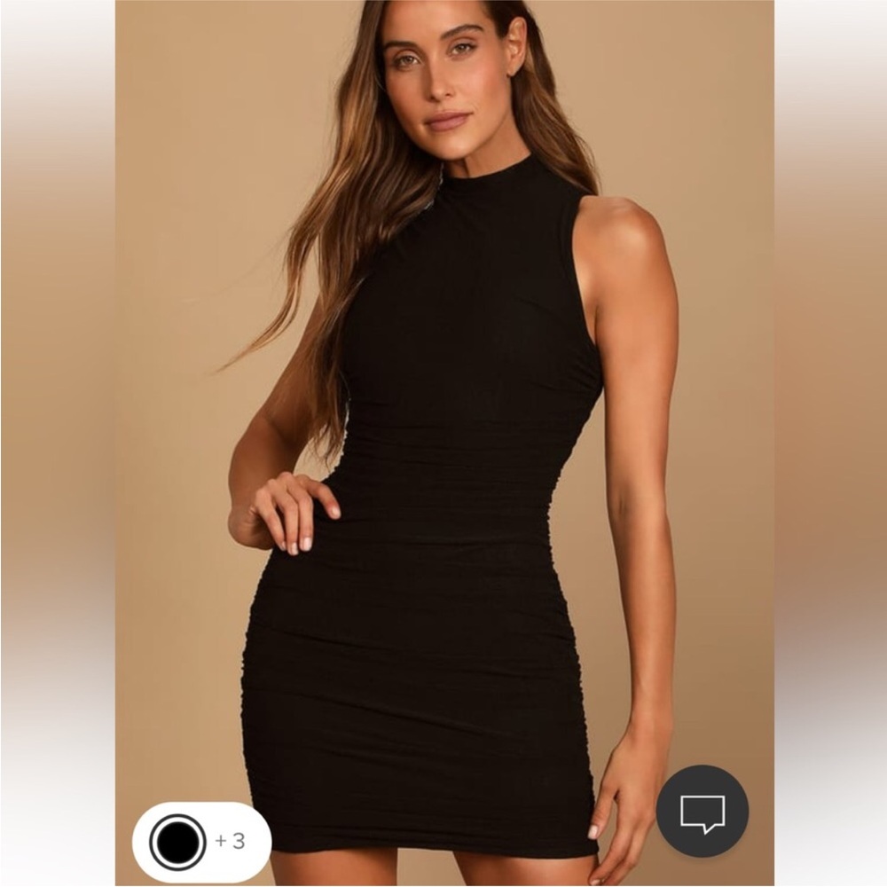 Black Sleeveless Bodycon Modern Movement Black Mesh Ruched Mock Neck Mini Dress
